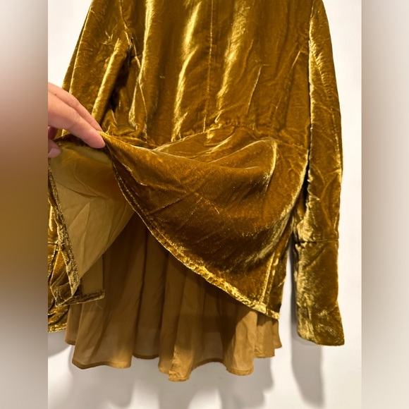 Free People Faye Jacket Military Velvet Long Sleeve Collar Jacket Gold ⚜️ - Picture 5 of 10